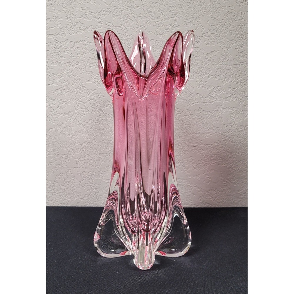MCM Josef Hospodka Chribska Cranberry Pink Art Glass Starburst Vase Czech 12"